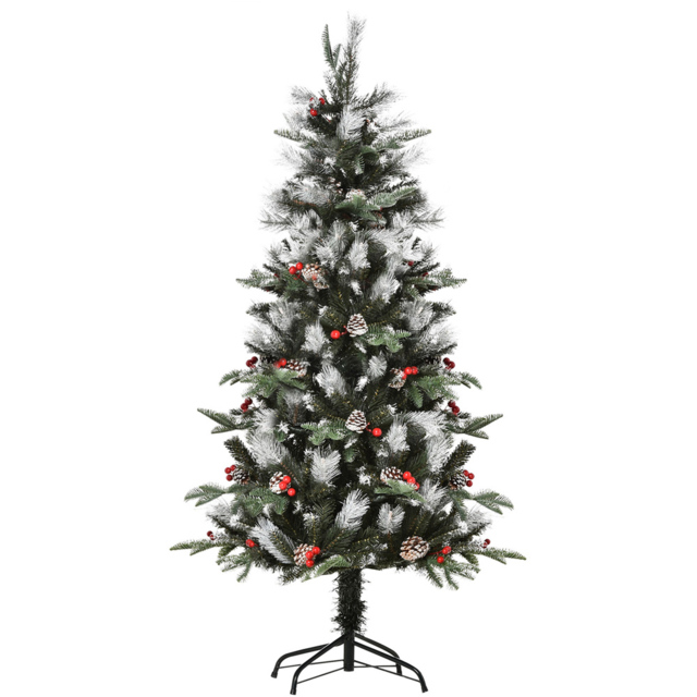 Everglow Green Pencil Snow Dipped Artificial Christmas Tree with Red Berries and Pinecones 5ft - Wilko - image 1