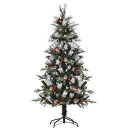Everglow Green Pencil Snow Dipped Artificial Christmas Tree with Red Berries and Pinecones 5ft - Wilko - thumbnail 1