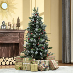 Everglow Green Pencil Snow Dipped Artificial Christmas Tree with Red Berries and Pinecones 5ft - Wilko - thumbnail 3