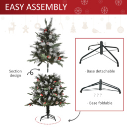 Everglow Green Pencil Snow Dipped Artificial Christmas Tree with Red Berries and Pinecones 5ft - Wilko - thumbnail 6