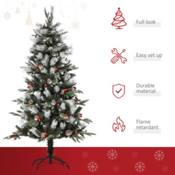 Everglow Green Pencil Snow Dipped Artificial Christmas Tree with Red Berries and Pinecones 5ft - Wilko - thumbnail 5