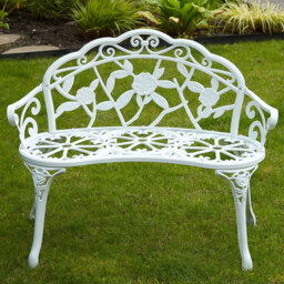 Home Source White Rose Garden Bench - Size: 80 x 100 x 59cm - Wilko