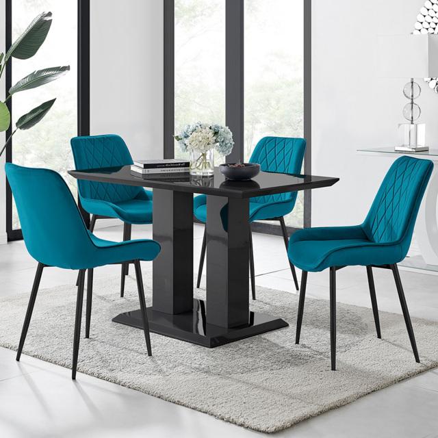 Furniturebox Molini Cesano 4 Seater Dining Set Black Gloss and Blue - Wilko - image 1