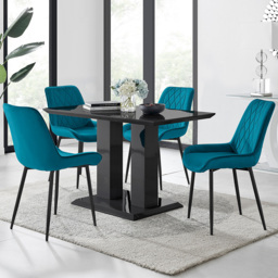 Furniturebox Molini Cesano 4 Seater Dining Set Black Gloss and Blue - Wilko - thumbnail 1