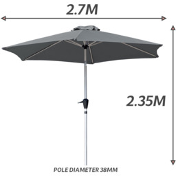GlamHaus Dark Grey Tilting Garden Parasolwith Crank Handle 2.7m - Wilko - thumbnail 7