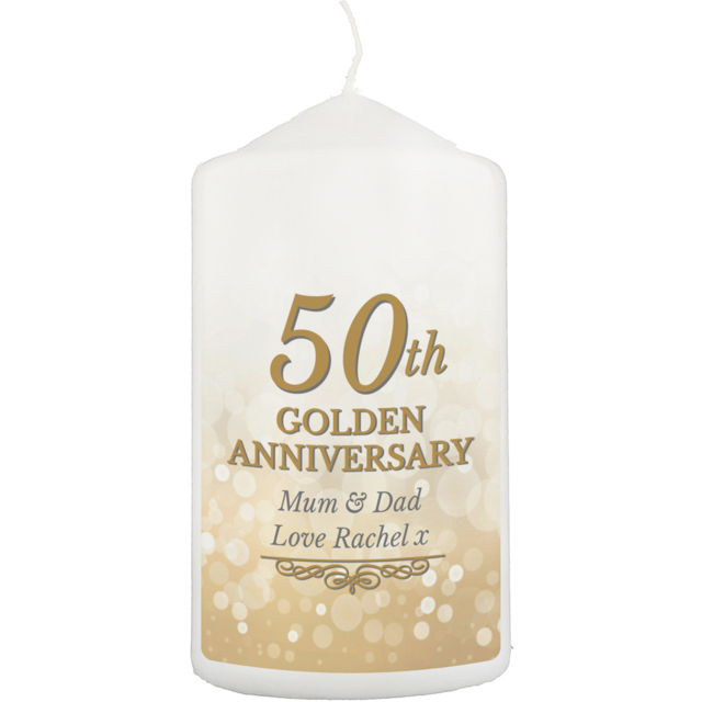 Personalised Memento Personalised 50th Golden Anniversary Pillar Candle - Size: 0.7 x 1.3 x 0.7cm - White - Wilko - image 1