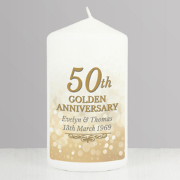 Personalised Memento Personalised 50th Golden Anniversary Pillar Candle - Size: 0.7 x 1.3 x 0.7cm - White - Wilko - thumbnail 3