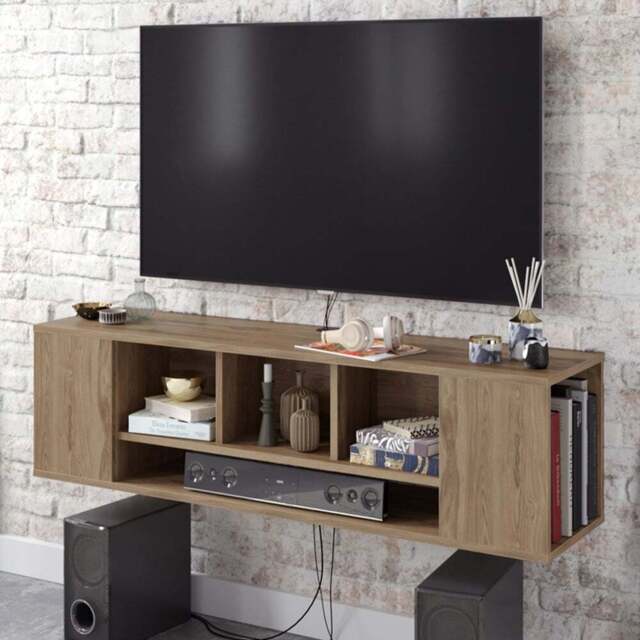 Decorotika Paldi 6 Shelf Oud Floating TV Unit - Size: 38.8 x 135 x 35.2cm - Brown - Wilko - image 1