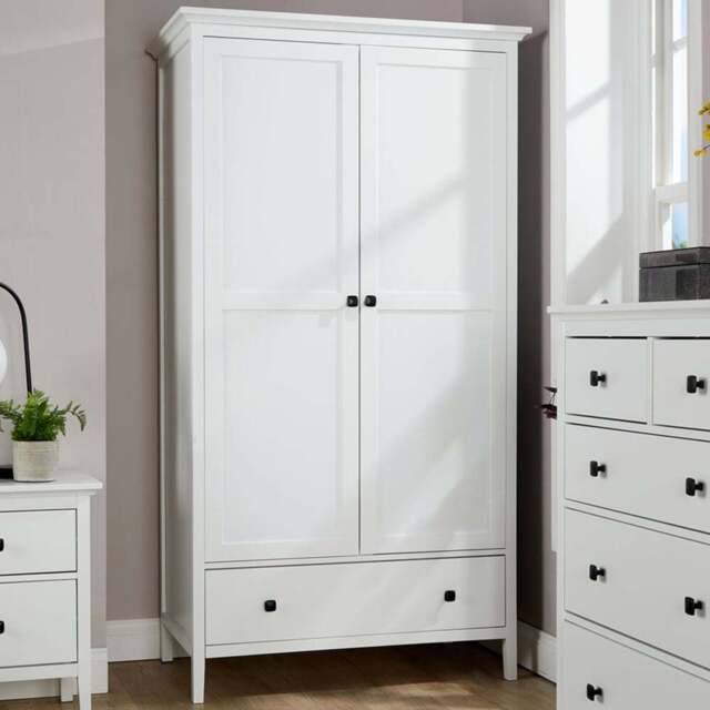Home Source Belle Vue 2 Door Single Drawer White Wardrobe with Hanging Rail - Size: 2 Door, Single Drawer - Wilko - image 1