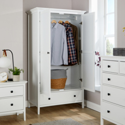 Home Source Belle Vue 2 Door Single Drawer White Wardrobe with Hanging Rail - Size: 2 Door, Single Drawer - Wilko - thumbnail 7