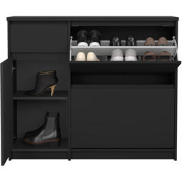 Florence Single Door 3 Drawer Matt Black Shoe Cabinet - Size: 31.5 x 108.9 x 92.9cm - Furniture to Go - Wilko - thumbnail 4