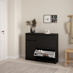 Florence Single Door 3 Drawer Matt Black Shoe Cabinet - Size: 31.5 x 108.9 x 92.9cm - Furniture to Go - Wilko - thumbnail 7