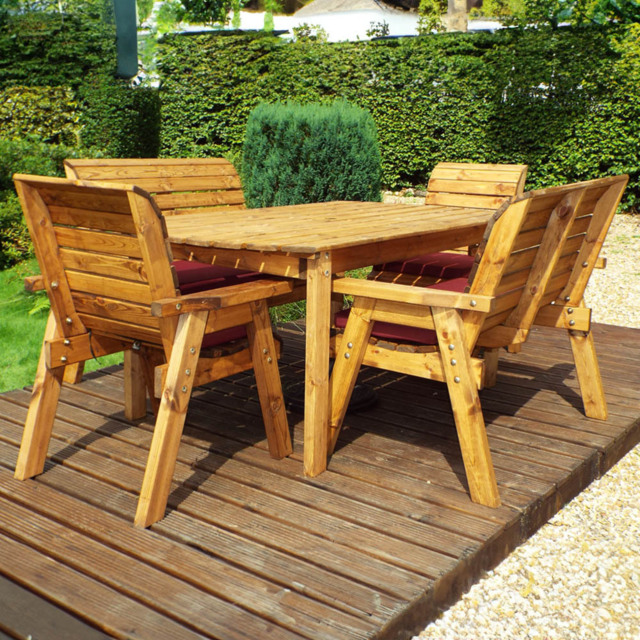 Charles Taylor Solid Wood 6 Seater Rectangular Outdoor Dining Set with Red Cushions - Wilko - image 1
