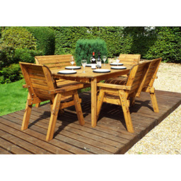 Charles Taylor Solid Wood 6 Seater Rectangular Outdoor Dining Set with Red Cushions - Wilko - thumbnail 3