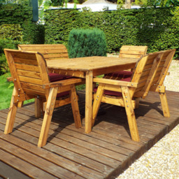 Charles Taylor Solid Wood 6 Seater Rectangular Outdoor Dining Set with Red Cushions - Wilko