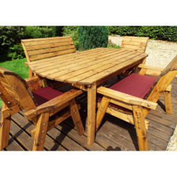 Charles Taylor Solid Wood 6 Seater Rectangular Outdoor Dining Set with Red Cushions - Wilko - thumbnail 4