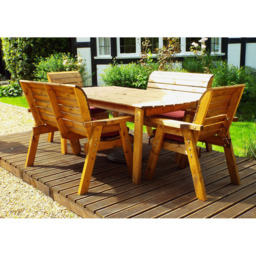Charles Taylor Solid Wood 6 Seater Rectangular Outdoor Dining Set with Red Cushions - Wilko - thumbnail 5