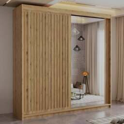 Sliding Wardrobes 4U Royal 2 Door Oak Minimalist Mirrored Wardrobe 203cm - Brown - Wilko - thumbnail 1