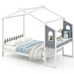 Costway Double Montessori Wooden House Bed Frame - White - Wilko - thumbnail 3