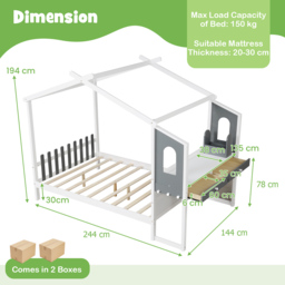 Costway Double Montessori Wooden House Bed Frame - White - Wilko - thumbnail 5