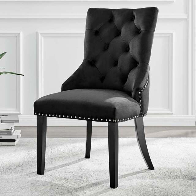 Furniturebox Kennsington Set of 2 Black Velvet Knockerback Dining Chair - Wilko - image 1