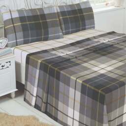 Serene Lomond Double Blue Brushed Cotton Check Flannelette Fitted Bed Sheet - Wilko