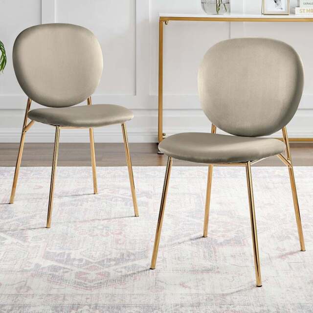 Furniturebox Holly Set of 2 Taupe and Gold Velvet Dining Chairs - Wilko - image 1
