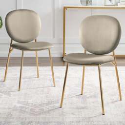 Furniturebox Holly Set of 2 Taupe and Gold Velvet Dining Chairs - Wilko - thumbnail 1