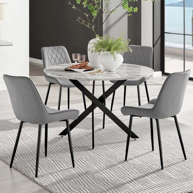 Furniturebox Arona Cesano Marble Effect 4 Seater Dining Set White Black and Grey - Wilko - image 1