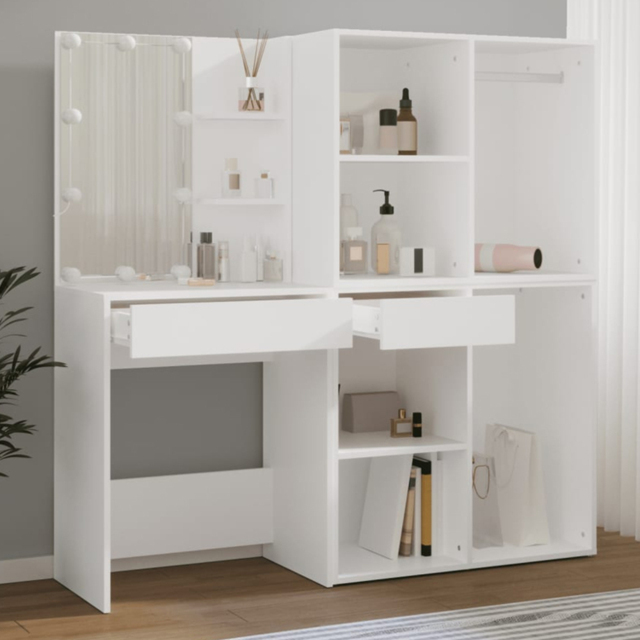 vidaXL White Single Drawer Dressing Table with LED Mirror and 2 Cabinets - Size: 140 x 60 x 40cm - Wilko - image 1