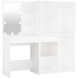 vidaXL White Single Drawer Dressing Table with LED Mirror and 2 Cabinets - Size: 140 x 60 x 40cm - Wilko - thumbnail 3