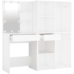vidaXL White Single Drawer Dressing Table with LED Mirror and 2 Cabinets - Size: 140 x 60 x 40cm - Wilko - thumbnail 7