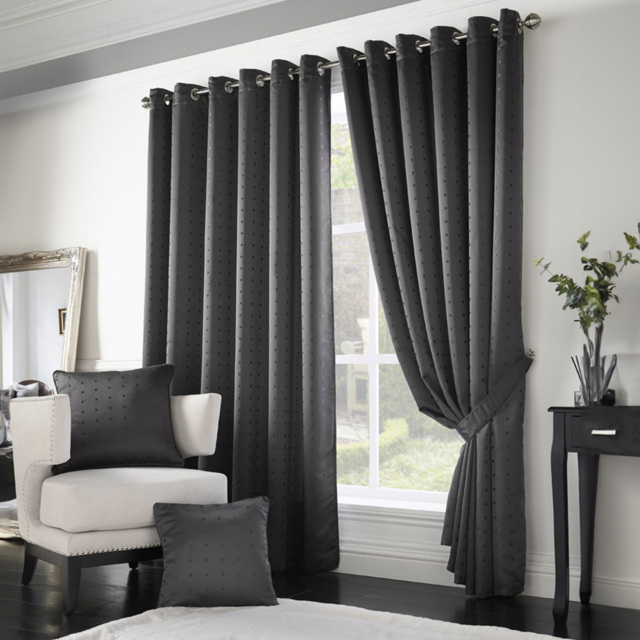 Alan Symonds Madison Charcoal Ring Top Curtain 168 x 137cm - Size: W 168 x D 137cm - Grey - Wilko - image 1