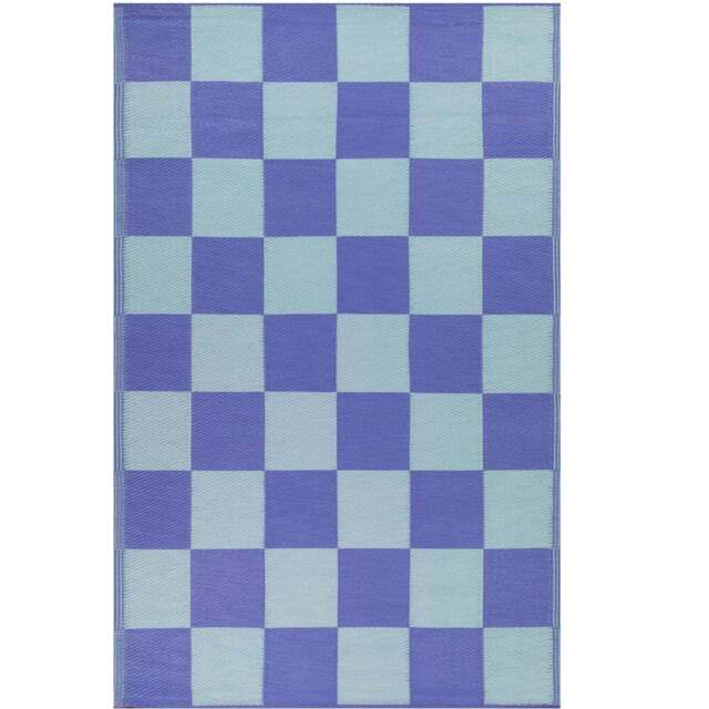 furn. Blue Checkerboard Recycled Outdoor Rug 120 x 180cm - Wilko - image 1