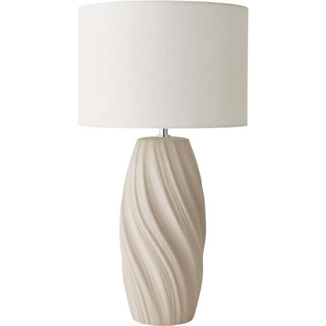 ValueLights Lydia Natural Linen Drum Lamp Shade Tall Swirl Natural LED Table Lamp - Size: 59 x 32 x 32cm - Cream - Wilko - image 1