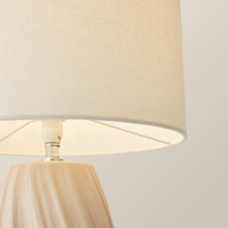 ValueLights Lydia Natural Linen Drum Lamp Shade Tall Swirl Natural LED Table Lamp - Size: 59 x 32 x 32cm - Cream - Wilko - thumbnail 4