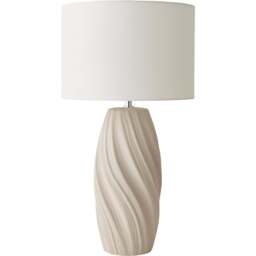 ValueLights Lydia Natural Linen Drum Lamp Shade Tall Swirl Natural LED Table Lamp - Size: 59 x 32 x 32cm - Cream - Wilko - thumbnail 1