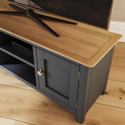 FWStyle Taberno 2 Door 2 Shelf Graphite Blue and Oak Wide TV Unit - Size: 44 x 110 x 35cm - Wilko - thumbnail 7