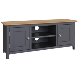 FWStyle Taberno 2 Door 2 Shelf Graphite Blue and Oak Wide TV Unit - Size: 44 x 110 x 35cm - Wilko - thumbnail 3