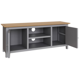 FWStyle Taberno 2 Door 2 Shelf Graphite Blue and Oak Wide TV Unit - Size: 44 x 110 x 35cm - Wilko - thumbnail 5