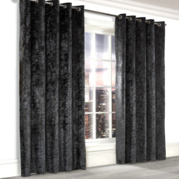 Alan Symonds Charcoal Crushed Velvet Ring Top Eyelet Curtains 168 x 229cm - Size: W 168 x D 229cm - Wilko