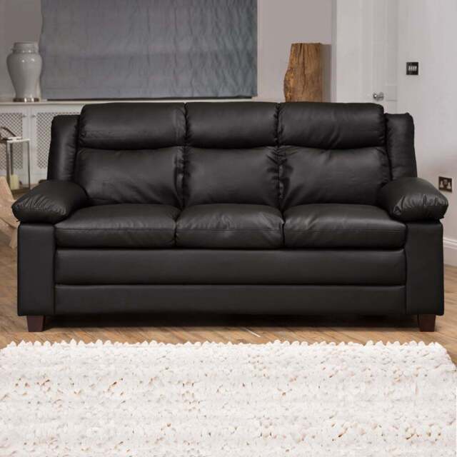Standish 3 Seater Black Bonded Leather Sofa - Artemis Home - Wilko - image 1