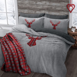 Velosso Double Silver Stag Head Teddy Fleece Duvet Set - Size: 200 x 200 x 1cm - Wilko - thumbnail 3
