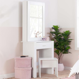 Evelyn Single Drawer White Dressing Table Set with Sliding Mirror - Size: 39 x 73 x 170cm - Birlea - Wilko