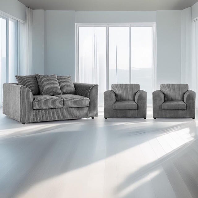 Luxor 4 Seater Grey Jumbo Cord Scatter Back Sofa Suite - Wilko - image 1
