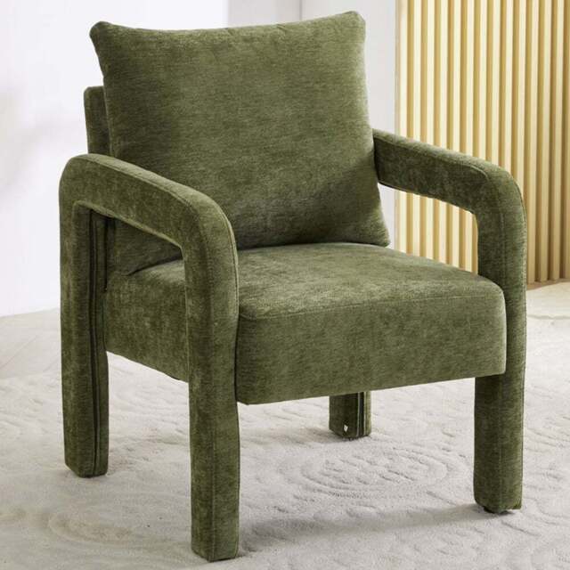 Living and Home Green Chenille Upholstered Accent Chair with Lumbar Pillow - Size: Single - Wilko - image 1