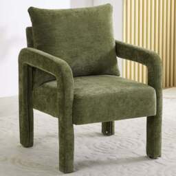 Living and Home Green Chenille Upholstered Accent Chair with Lumbar Pillow - Size: Single - Wilko