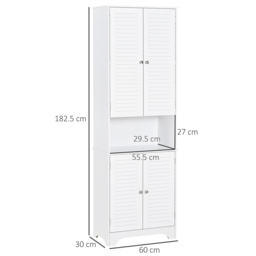 Portland 4 Door White Tall Floor Cabinet - Size: 60 x 30 x 183cm - Wilko - thumbnail 4