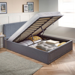 Portland Small Double Ottoman Upholstered Bed Frame with Storage - Grey - Wilko - thumbnail 6