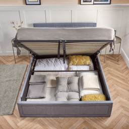 Portland Small Double Ottoman Upholstered Bed Frame with Storage - Grey - Wilko - thumbnail 3